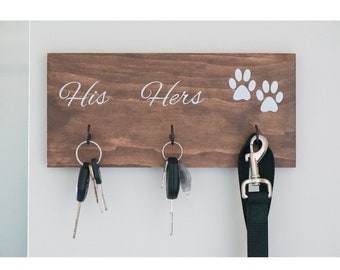 Dog Lover Gift, Key Hook, Dog Leash Holder, His and Hers, Entryway Organizer, Farmhouse Decor, Rustic Home Decor, Housewarming Gift