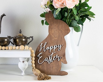 Easter Decor, Easter Decorations, Spring Decor, Easter Sign, Easter Bunny Decor, Wood Bunny, Bunny Shaped Sign, Hoppy Easter, Happy Easter