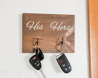 Housewarming Gift, His and Hers Key Holder, Key Hooks, Entryway Organizer, Couple Gifts, Farmhouse Decor, Rustic Decor, Key Hanger