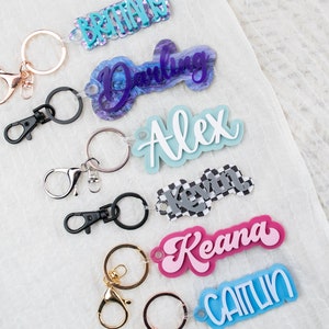 Custom Acrylic Keychain, Acrylic Name Keychain, Backpack Tag, Diaper Bag Tag, Custom Name Tag, Many Color, Clasp, and Font Options