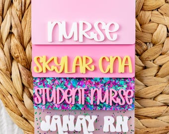 Custom Acrylic Badge Buddy, Personalized Badge Holder, Gift for Nurse, ID Holder, RN, Nurse, Doctor, Teacher, Technician, Many Color Options