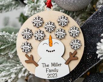 Snowman Ornament, Personalized Family Ornament, Christmas Ornaments, Christmas Gifts for Mom, Personalized Gift, Grandkid Ornament
