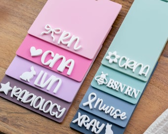 Custom 3D Acrylic Badge Buddy with Charm, Personalized Badge Holder, Gift for Nurse, ID Holder, RN, Doctor, Teacher, Choose Bow, Heart, etc.