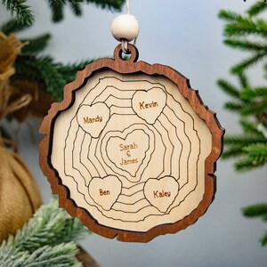 Wood Slice Family Christmas Ornament, Personalized Family Christmas Ornament, Christmas Gifts for Mom, Gift for Family, Grandmother Gift image 1