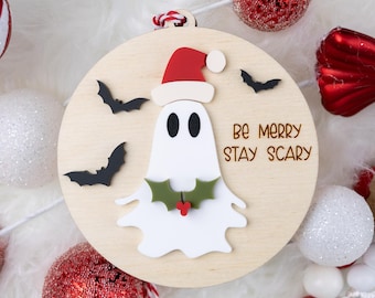 Be Merry Stay Scary Ornament, Ghost Ornament, Creepy Christmas, Spooky Christmas Ornament, Gothic Christmas Ornament, Funny Ornament