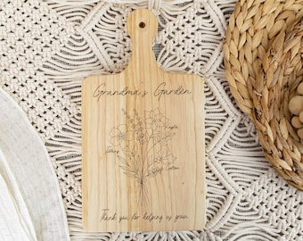 Birth Flower Cutting Board, Gifts for Grandma, Personalized Gifts for Mom, Mothers Day Gift, Personalized Cutting Board, Mom Birthday Gift