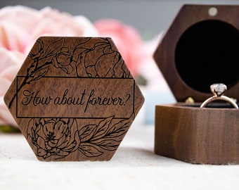 Proposal Ring Box, Walnut Engagement Ring Box, Wooden Ring Box, Single Slot Box, Hexagon Ring Box, Personalized Engagement Ring Box