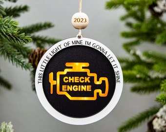 Check Engine Light Ornament, Funny Gifts, Gag Gifts, Gag Christmas Gifts, Stocking Stuffer, Christmas Gifts for Her, Christmas Gifts for Him