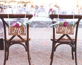 Rustic Wedding Decor- Mr and Mrs Chair Signs- Wedding Chair Sign- Mr and Mrs Sign- Wood Wedding Sign- Wedding Decoration- Wedding Signage