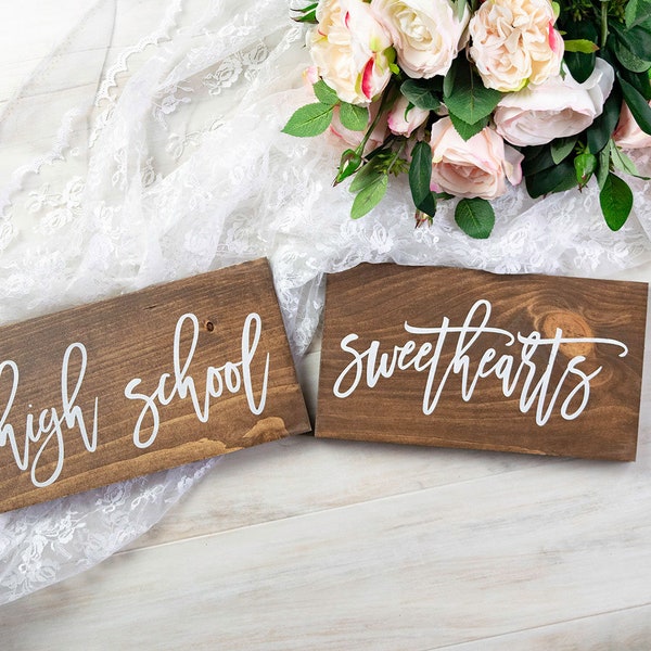 High School Sweetheart Wedding Signs, Rustic Wedding Decor, Wedding Chair Sign, Wood Wedding Sign, Wedding Decoration, Wedding Signage