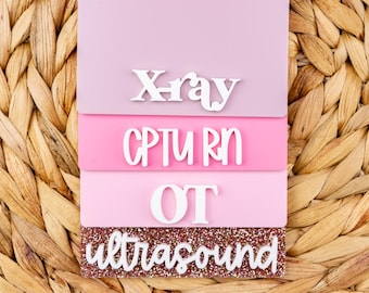 Acrylic Badge Buddy, Personalized Badge Holder, Custom ID Holder, Gift for Nurse, RN, Doctor, Teacher, Technician, Many Color & Size Options