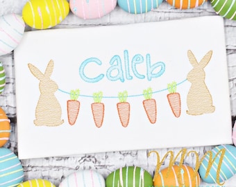 Personalized Easter Bunny Embroidery Shirt, Boy Bunnies with Banner