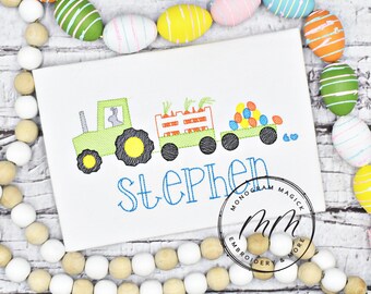 Boys Easter Tractor Shirt, Embroidered Bunny, Personalized Easter Outfit