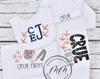 Personalized Turkey Hunting Baby Gown, Coming Home Outfit