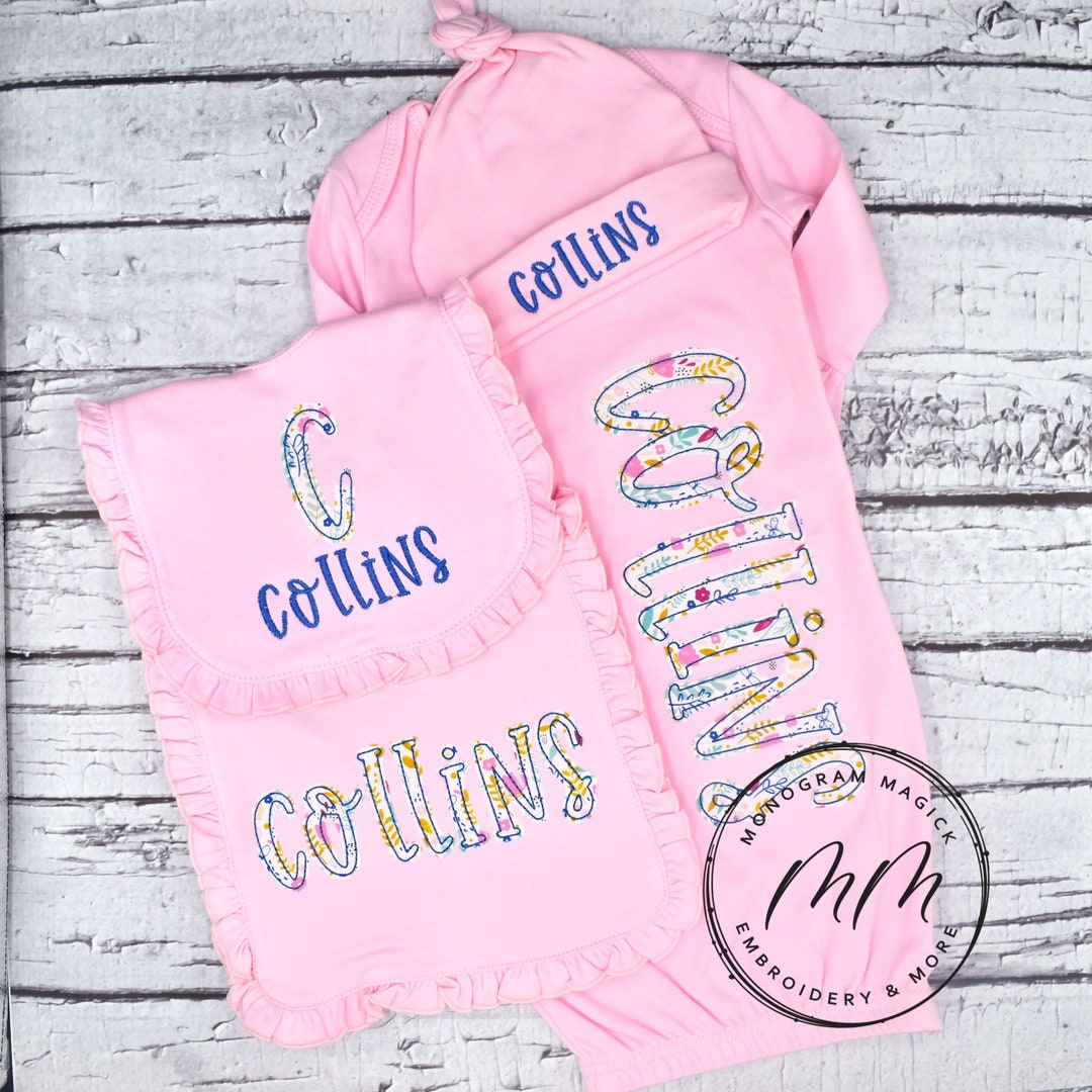 Pink Floral Baby Gown, Personalized Baby Gown, Monogrammed Baby Gown ...