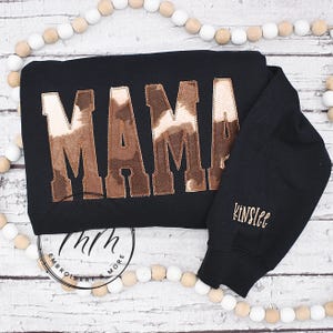 Cow Print Mama Sweatshirt, Mama Embroidered Sweatshirt, Sweatshirt, Mothers Day, Personalized Sweatshirt, Mama Cow Print Sweatshirt