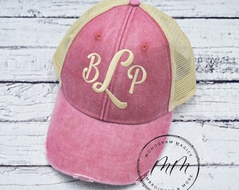 Monogrammed Distressed Trucker Hat, Personalized Cap