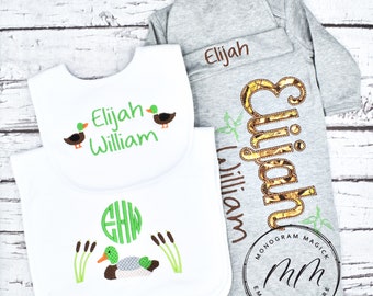 Duck Hunting Baby Gown, Personalized Monogrammed Outfit