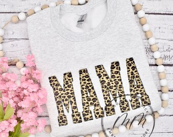 Leopard Mama Embroidered Sweatshirt, Personalized Mothers Day Gift