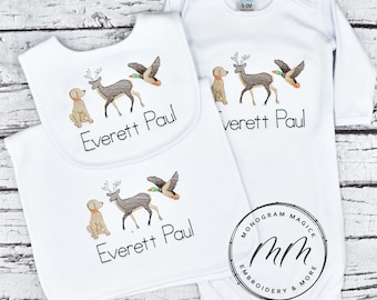 Hunting Themed Baby Gown, Personalized Baby Gown, Monogrammed Baby Gown, Baby Coming Home Outfit, Coming Home Outfit, Baby Boy Gown