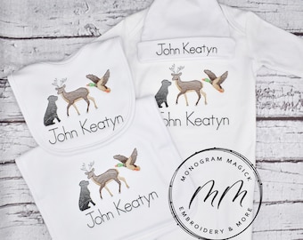 Hunting Themed Baby Gown, Personalized Baby Gown, Monogrammed Baby Gown, Baby Coming Home Outfit, Coming Home Outfit, Baby Boy Gown