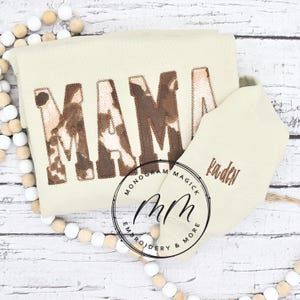Cow Print Mama Sweatshirt, Mama Embroidered Sweatshirt, Sweatshirt, Mothers Day, Personalized Sweatshirt, Cowhide Mama Sweatshirt
