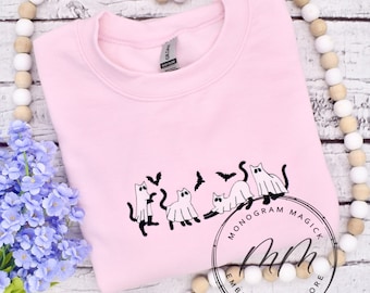 Embroidered Cat Ghost Halloween Sweatshirt