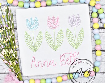 Embroidered Spring Tulip Shirt, Personalized Children's Flower Applique