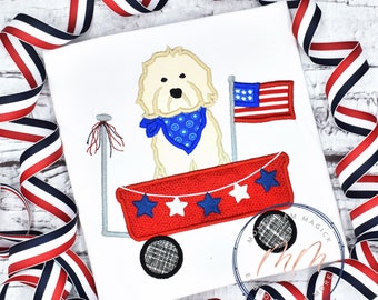 Patriotic Doodle in Wagon, Patriotic Doodle Applique Shirt, Personalized 4th of July, Personalized Patriotic Design
