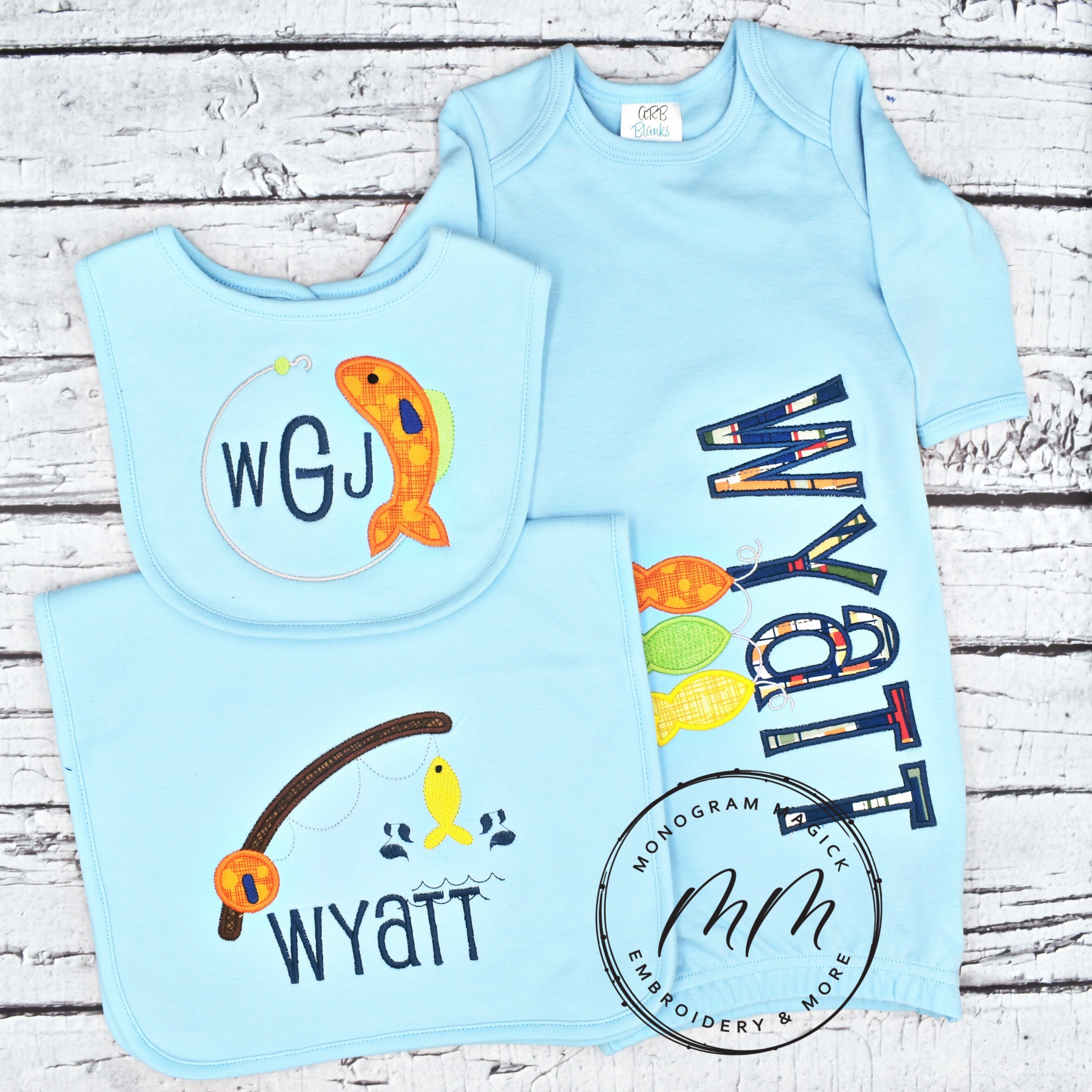 Fishing Baby Gown, Personalized Baby Gown, Monogrammed Baby Gown, Baby Coming Home Outfit, Coming Home Outfit