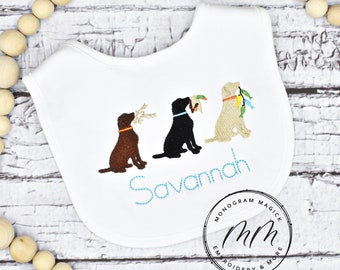 Hunting Lab Trio Baby Bib, Personalized Burp Cloth