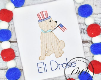 Patriotic Puppy Applique Shirt, Kids 4th of July, Independence Day