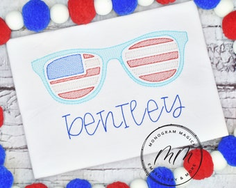 Kids 4th of July Shirt, Patriotic Sunglasses Applique