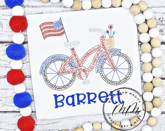 Kids Patriotic Bicycle Applique Shirt, 4th of July