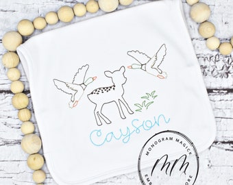 Personalized Hunting Baby Bib and Burp Cloth Set, Woodland Animals