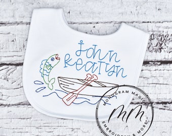 Fishing Baby Bib, Personalized Embroidered Burp Cloth