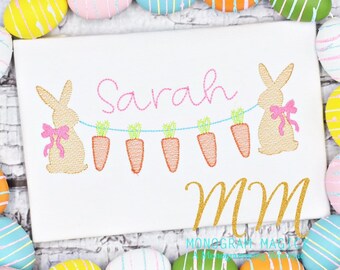 Personalized Easter Bunny Shirt, Girl Bunnies with Banner, Embroidery Shirt