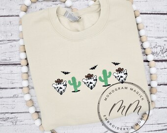 Cow Ghost Embroidered Sweatshirt, Western Halloween Crewneck