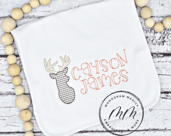 Hunting Deer Baby Bib, Personalized Burp Cloth