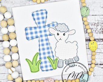 Easter Lamb and Gingham Cross Applique Shirt