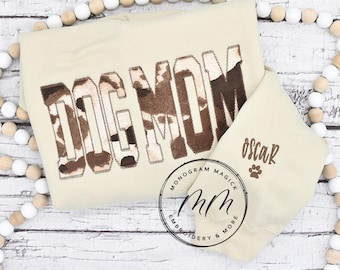 Cow Print Dog Mom Embroidered Sweatshirt