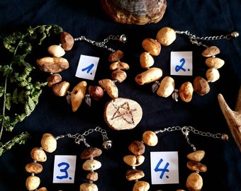 Pulsera de cuentas de árbol, plata, magia del bosque