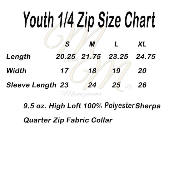 Custom Ink Quarter Zip Size Chart