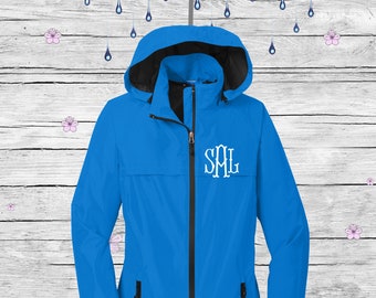 Rain Jacket Monogrammed,  Personalized Women's Rain Coat, Royal Raincoat 333