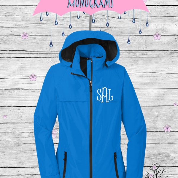 Rain Jacket Monogrammed,  Personalized Women's Rain Coat, Royal Raincoat 333