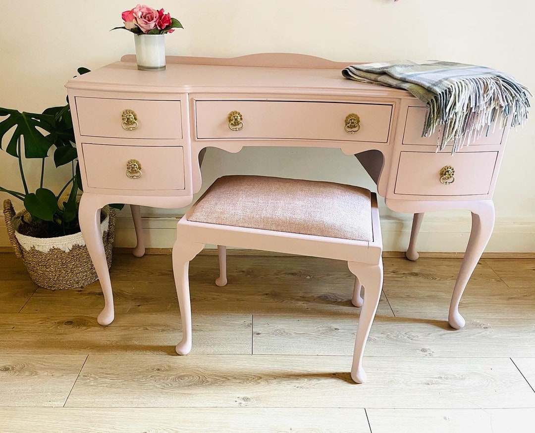 Vintage Queen Anne Style Dressing Table Painted in Dusky Pink Etsy UK