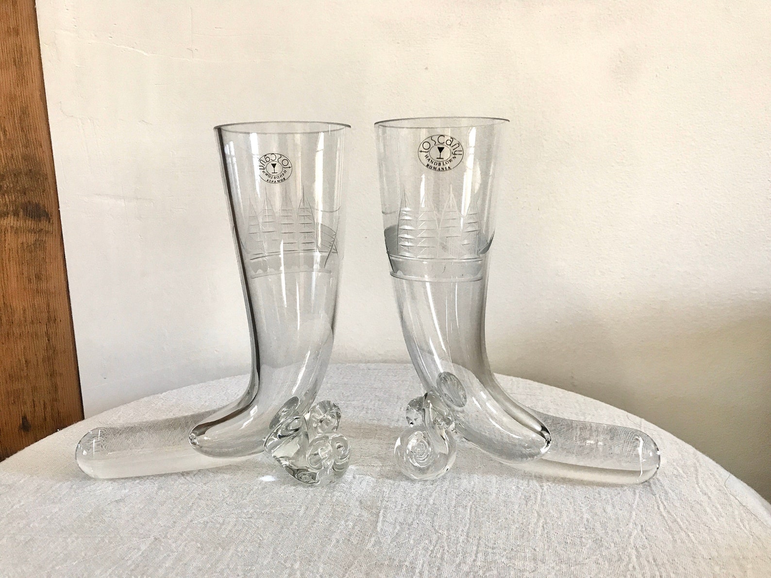 Vtg Tuscany Glass Romania Hand Blown Crystal Horn Shaped Etsy
