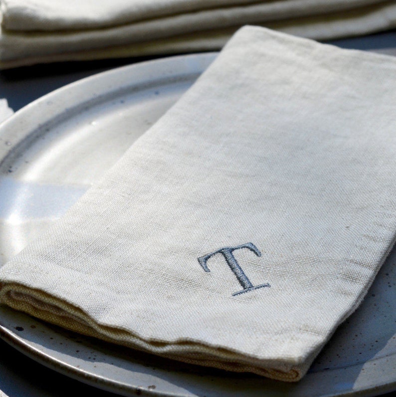 Linen Napkin, Personalized gift for host, Monogrammed dinner Napkin, natural Napkin, Housewarming gift for chef, dinner party gift for cook image 2