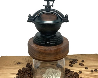 Coffee Grinder, Walnut Mason Jar