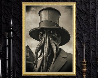 Lovecraftian Legacy: 19th Century Style Cthulhu Portrait, Horror Poster Art, Victorian Style Print, Gothic Decor, Lovecraft Lovers Gift